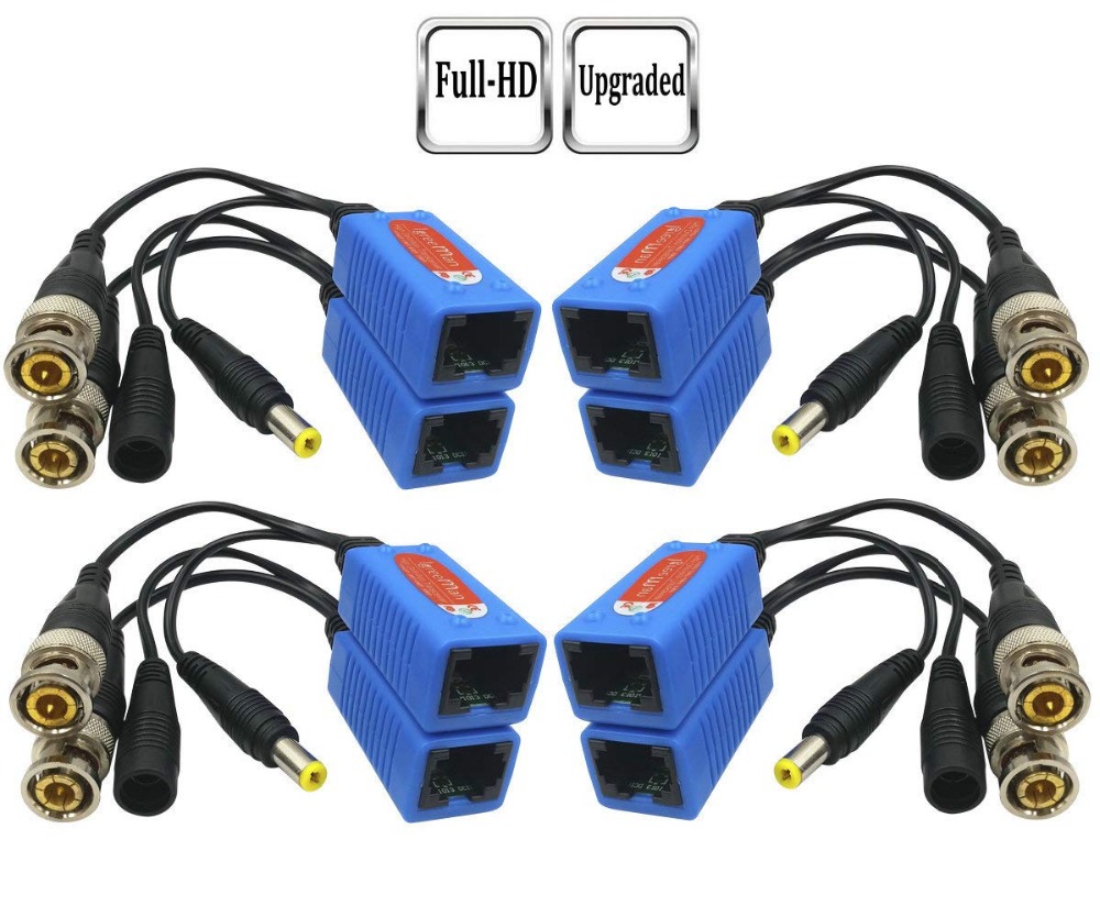 4pair Full Hd 1080p5mp Passive Video Balun Bnc To Rj45 Adapter With Power Surveillance Security Camera Ethernet Cable For High Definition Monitoring - 1