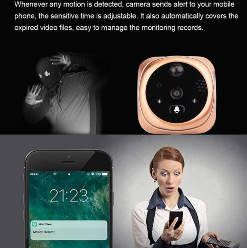 Wifi Peephole Camera 43 Inch Monitor Video Doorbell With Night Vision Pir Motion Detection Ios Android App Control - 4