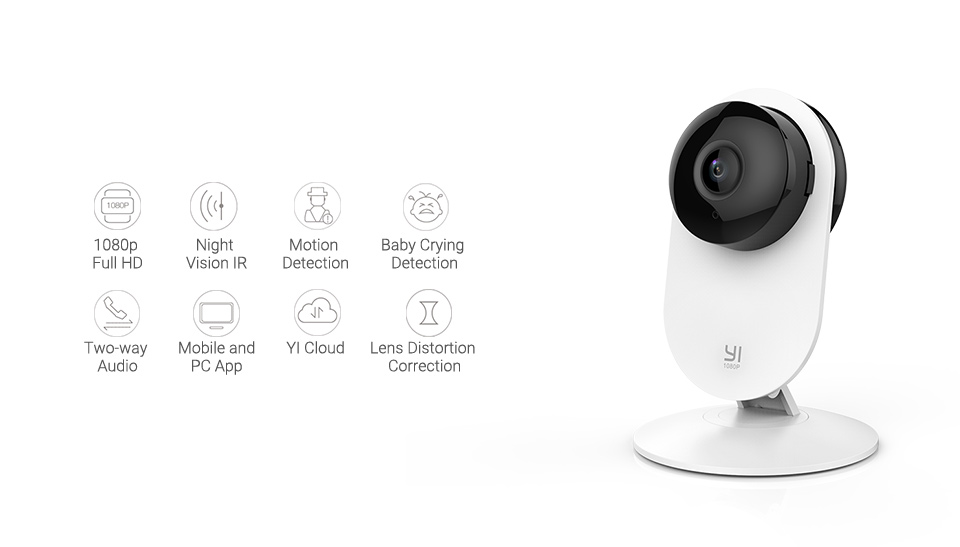 Yi 1080p Indoor Home Security Camera System Night Vision Baby Pet Nanny Monitor Office Surveillance White - 1