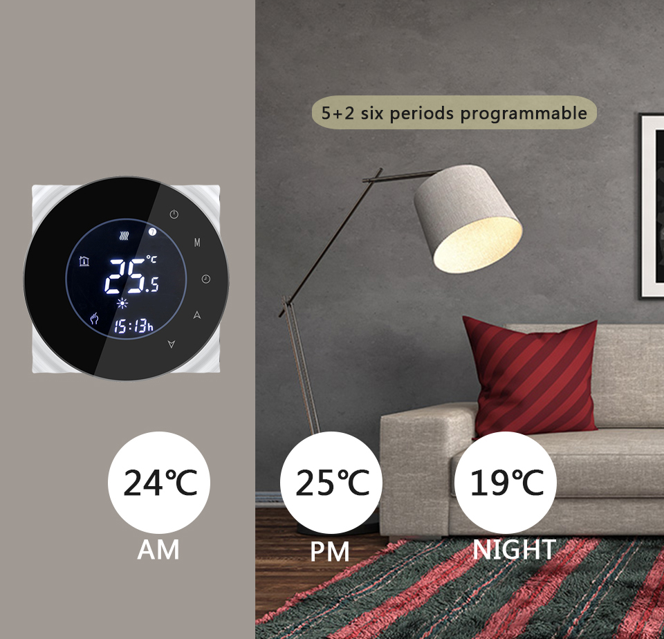 Wifi Thermostat Wireless Touch Temperature Controller For Electric Floor Heating Water Gas Boiler Compatible With Google Home - 4