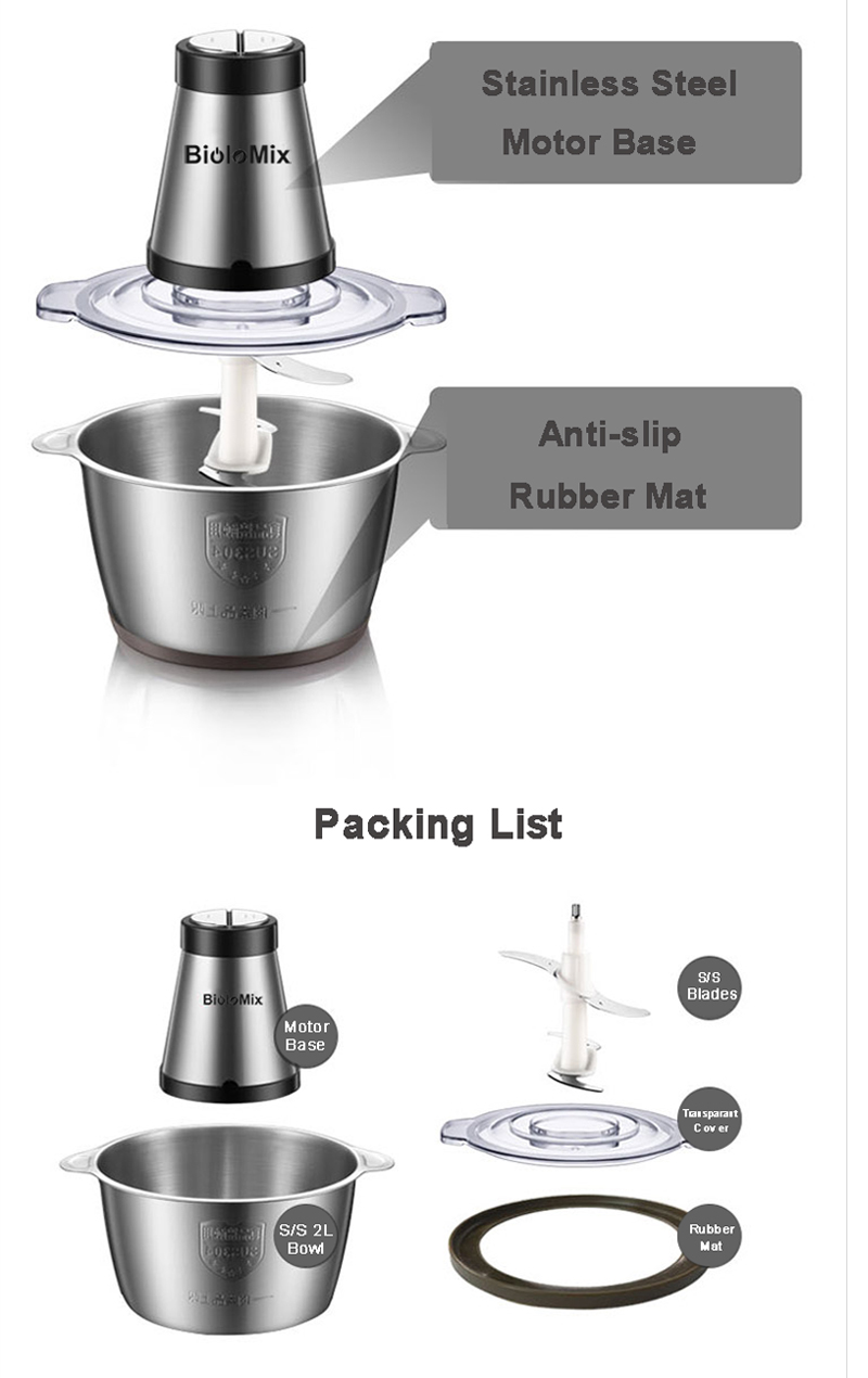 Highpower 500w 2speed Stainless Steel Electric Food Processor 2l Meat Grinder Mincer Chopper Slicer - 14