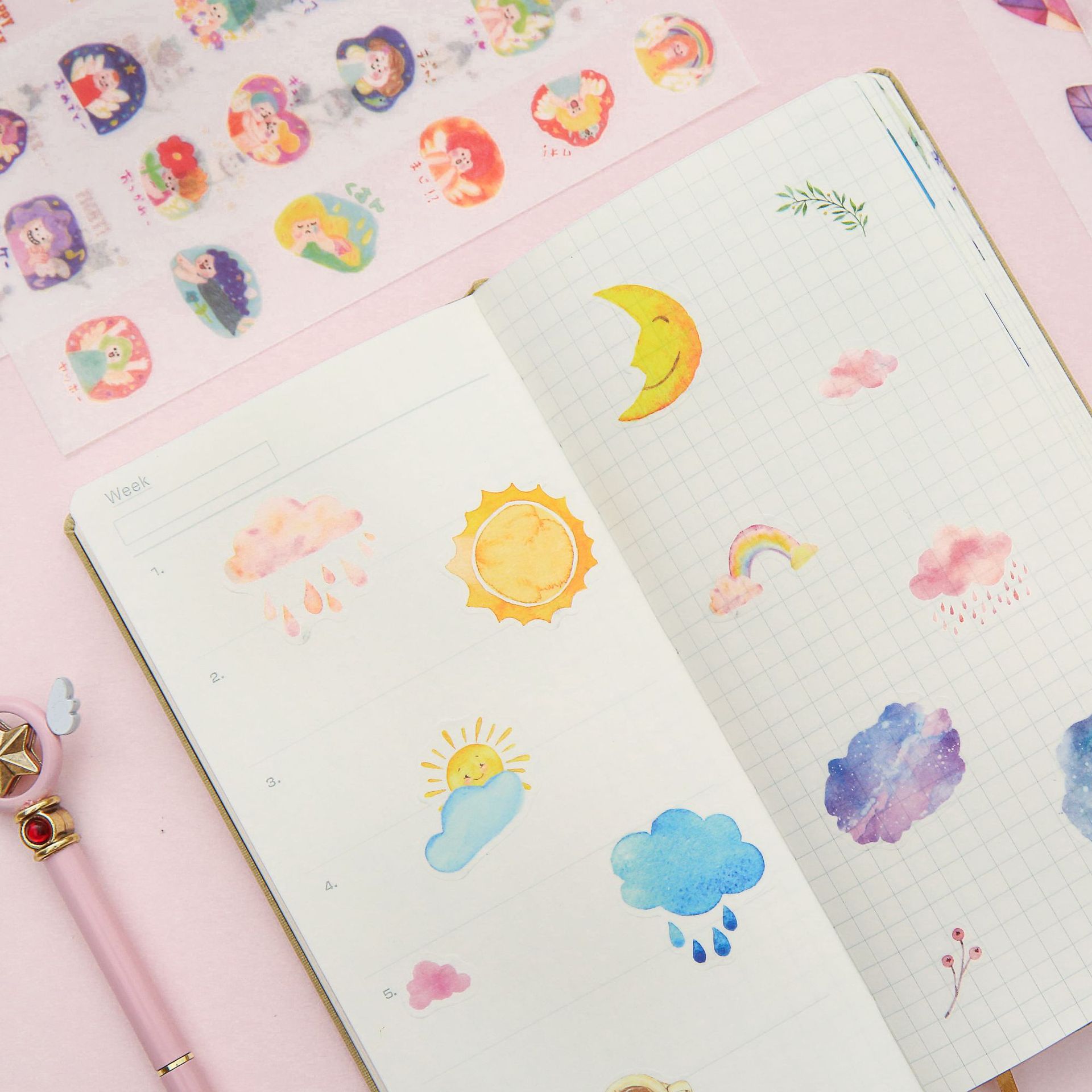 6 Pcs Set Bullet Journal Stickers Kawaii Unicorn Japanese Watercolor Painted Decoration Girls Scrapbooking - 4