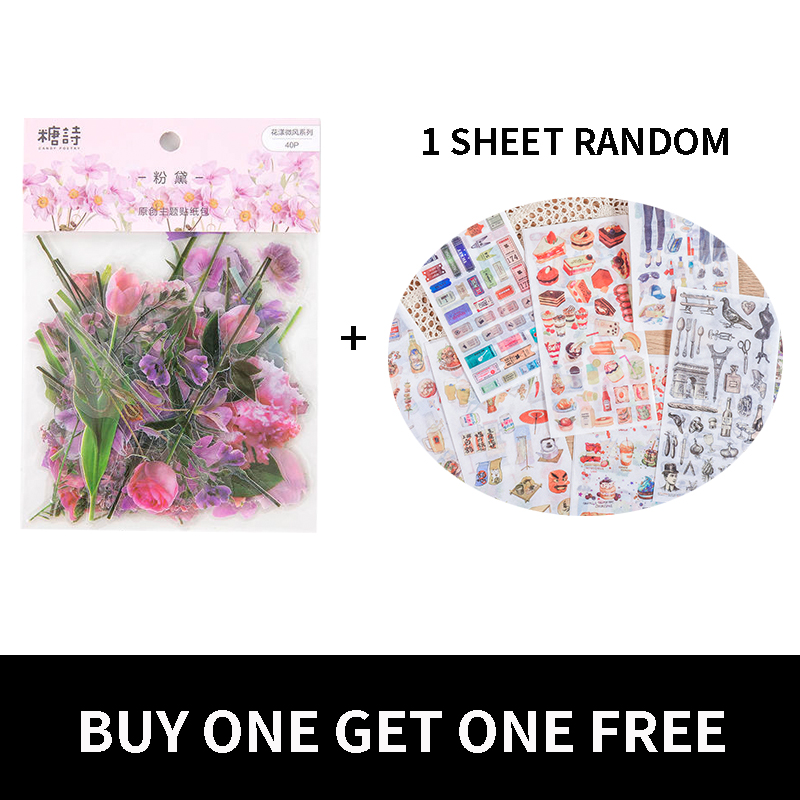 40 Pcs Set Vintage Stickers Fall Flowers Bullet Journal Decorative Sticker Diary Stationery Album Flakes Scrapbooking - 3