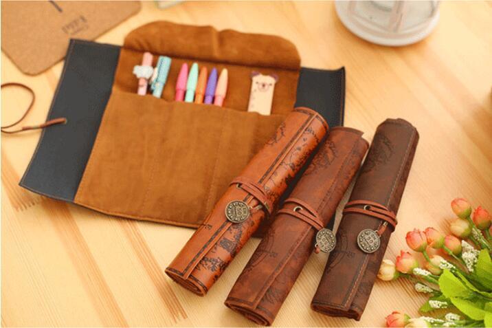 Deluxe Retro Treasure Map Pu Leather Pencil Case Stationery And Cosmetic Roll Pouch - 7