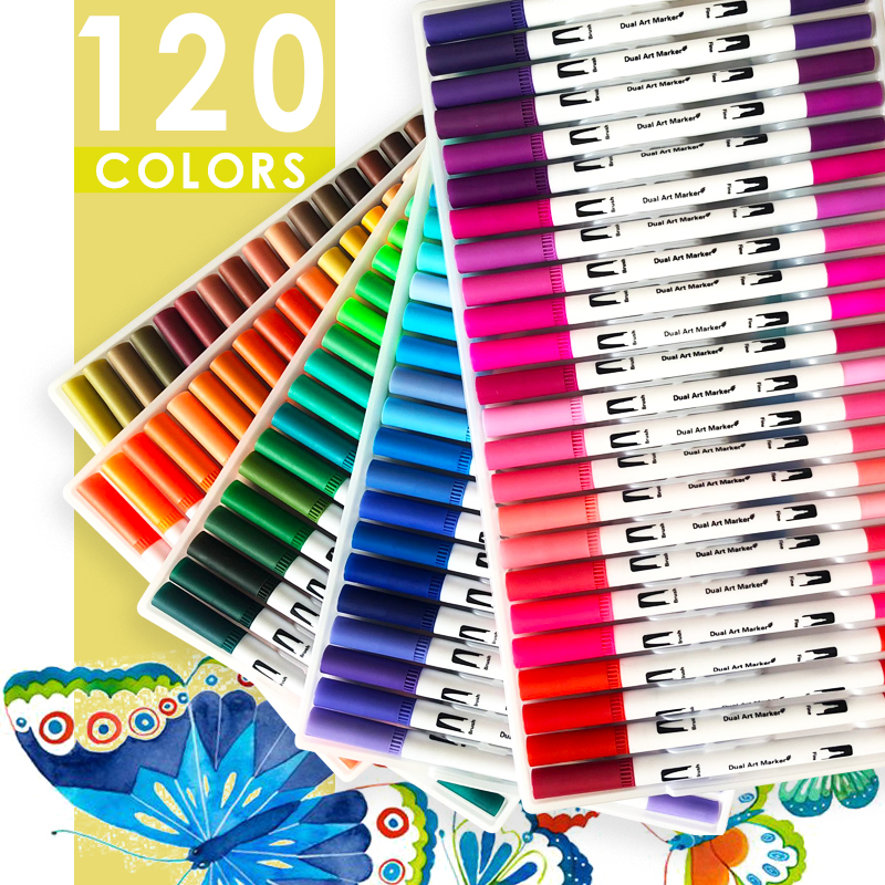 120 Color Dual Brush Art Markers Pen Fine Tip And Great For Adult Coloring Books Calligraphy Lettering - 6