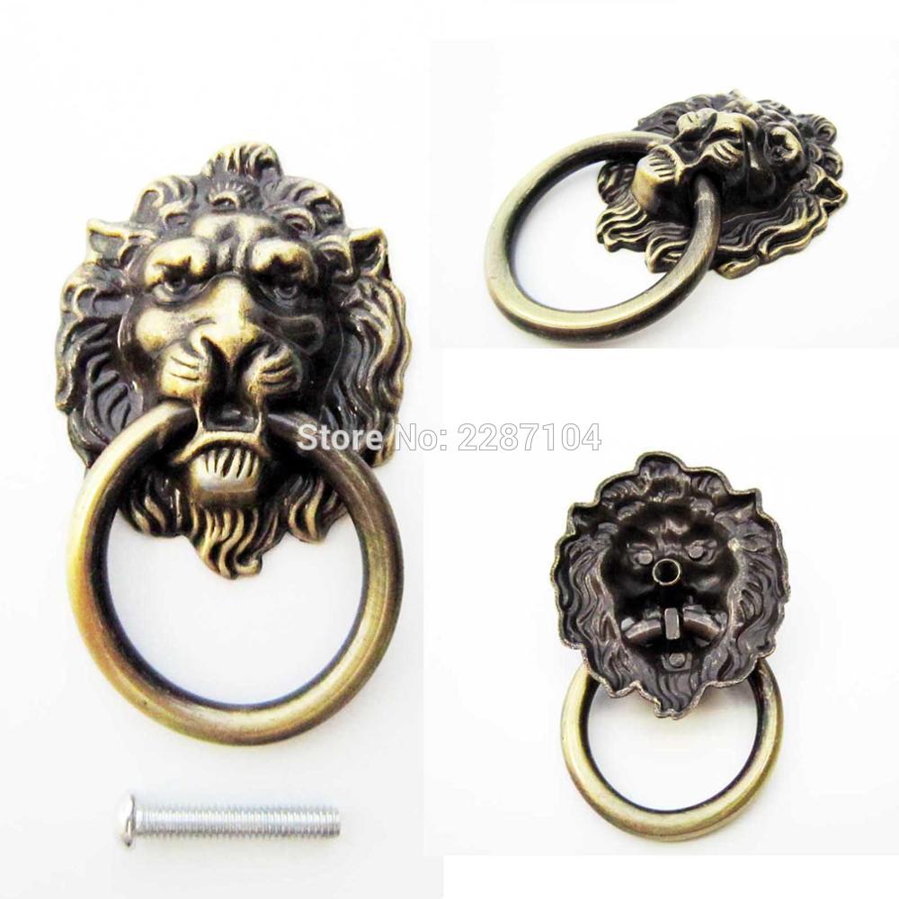 Vintage Decorative Metal Lion Head Furniture Door Cabinet Dresser Drawer Pull Handle Knob O Ring 5 Length Screw Can Be Choose - 5
