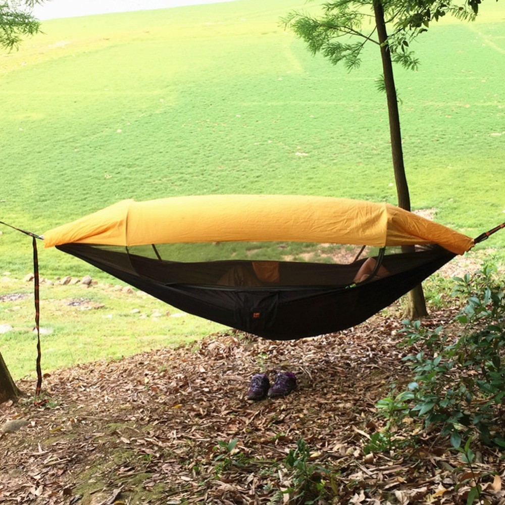 Double Outdoor Camping Hammock With Mosquito Net Awning Highstrength Parachute Fabric Hunting Swing Bed - 11