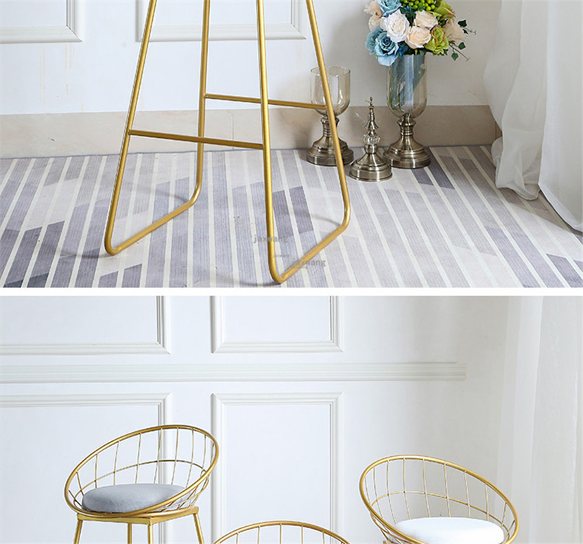Modern Nordicstyle Gold Wrought Iron Bar Stool Chairs Highdining Pub Furniture Leisure Accessories - 17