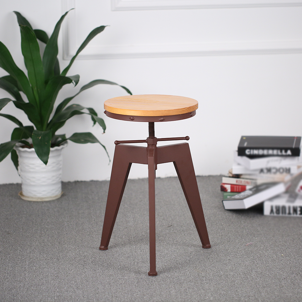 Ikayaa Industrial Style Metal Bar Stool With Adjustable Height Swivel Feature Pinewood Top Available In Us Fr De Stock - 6