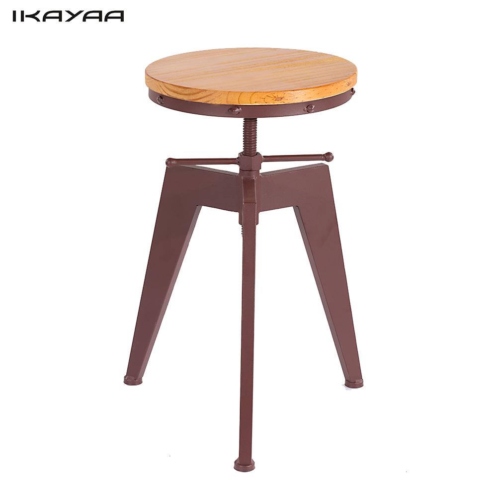 Ikayaa Industrial Style Metal Bar Stool With Adjustable Height Swivel Feature Pinewood Top Available In Us Fr De Stock - 1
