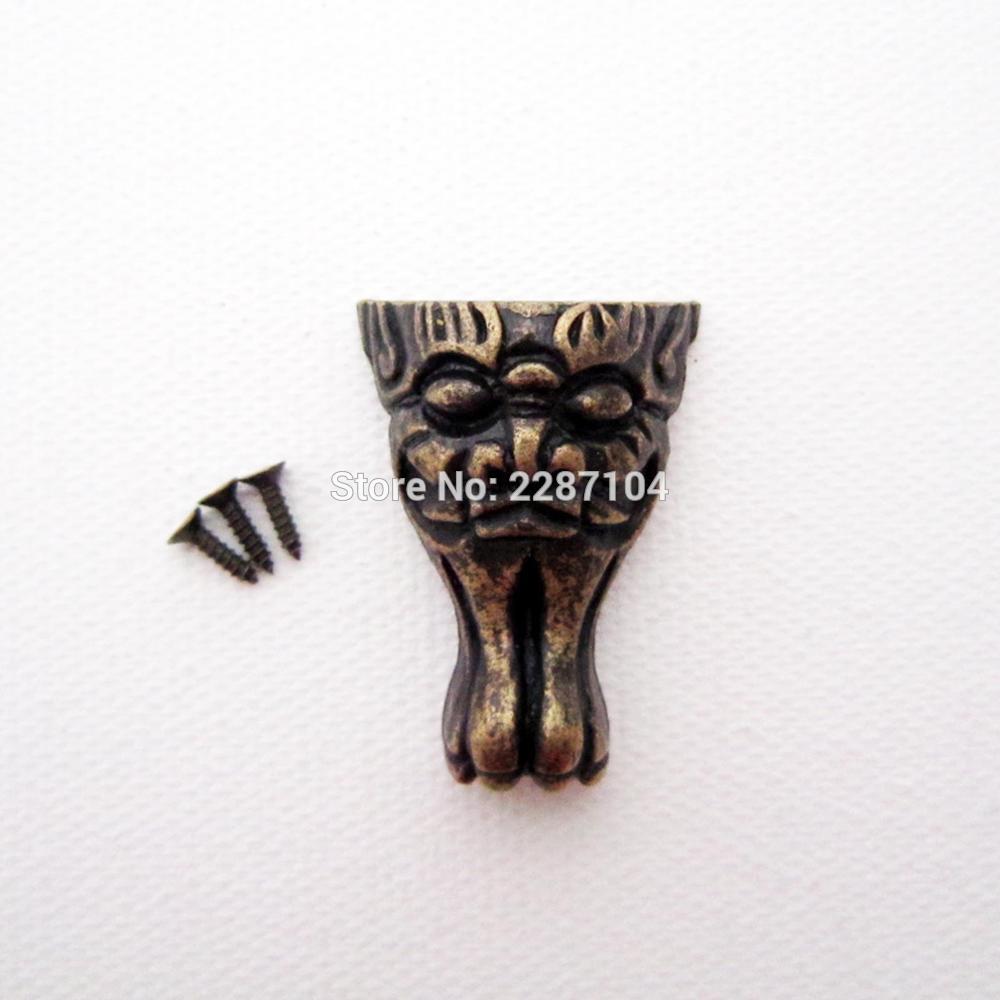 4pcs Decorative Antique Brass Vintage Angel Face Cheetah Jewelry Chest Wood Furniture Feet Leg Corner Protector Screw - 5