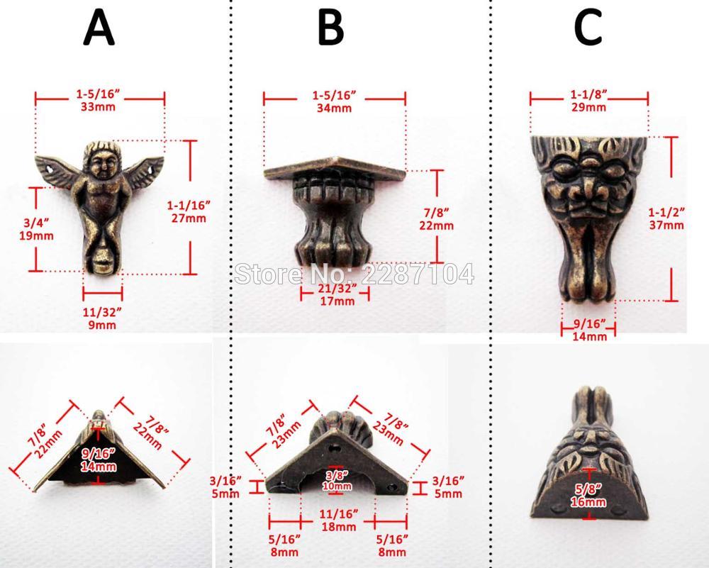 4pcs Decorative Antique Brass Vintage Angel Face Cheetah Jewelry Chest Wood Furniture Feet Leg Corner Protector Screw - 2