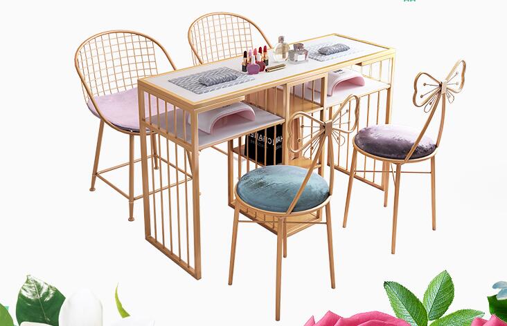 European Gold Diamondencrusted Manicure Table And Chair Set With Iron Deck Sofa Single Or Double - 30
