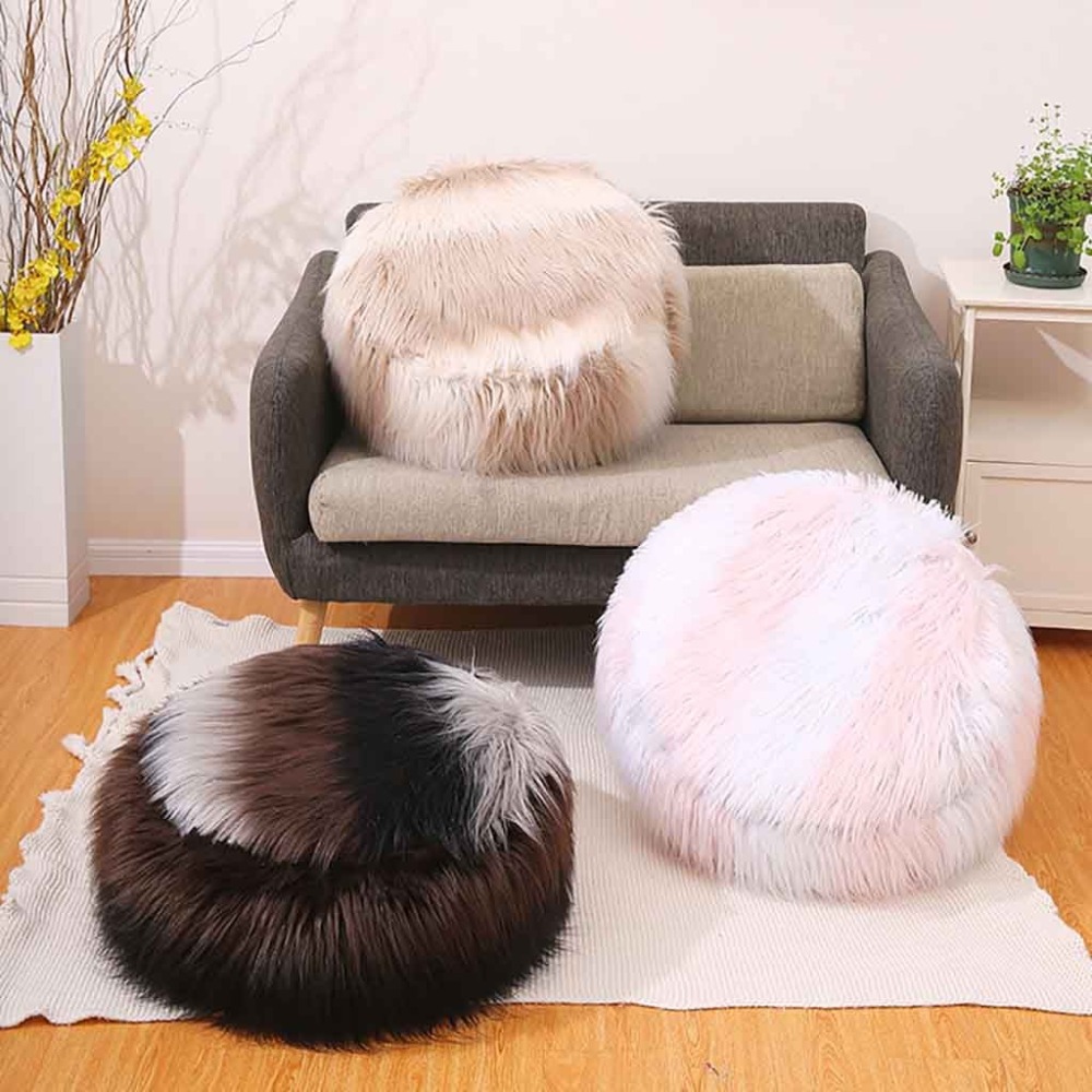 European Style Inflatable Round Footstool With Plush Sofa Stool Mat Portable And Comfortable 3o17 - 4