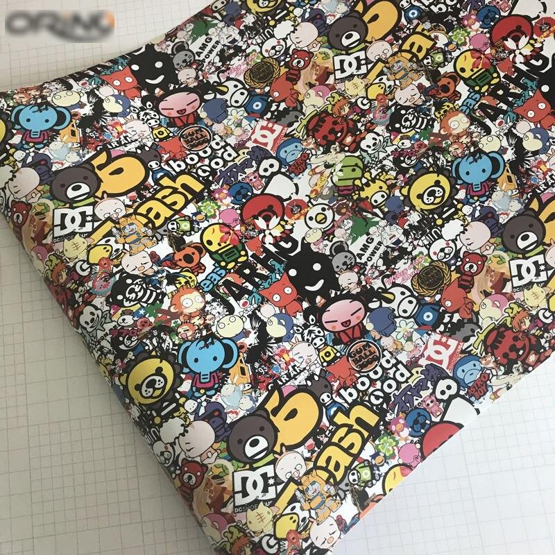 Sticker Bomb Vinyl Wrap Adhesive Motorcycle Bike Scooter Film Jdm Cartoon Skull Printed Racing Wrap - 41