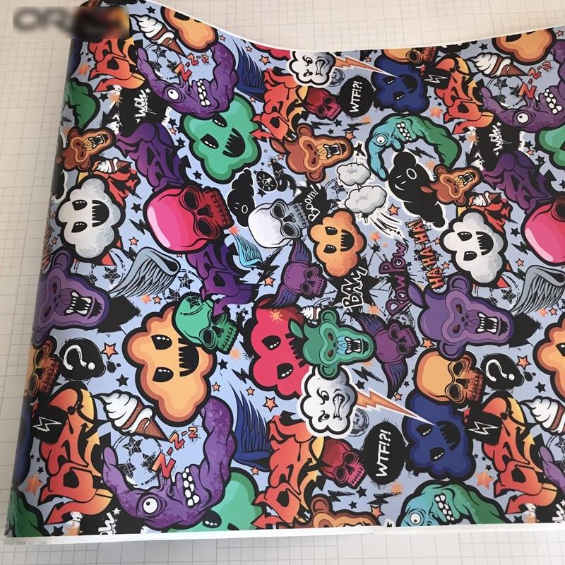 Sticker Bomb Vinyl Wrap Adhesive Motorcycle Bike Scooter Film Jdm Cartoon Skull Printed Racing Wrap - 13