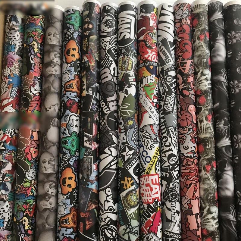 Sticker Bomb Vinyl Wrap Adhesive Motorcycle Bike Scooter Film Jdm Cartoon Skull Printed Racing Wrap - 3