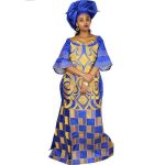 African Dresses For Women Fashion Design Bazin Embroidery Dress Long With Scarf Two Pcs One Set A023