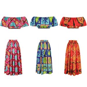 African Clothes News Dashiki Print Party Shoulder Off Ladies Sling Skirts Africa Dresses For Women Bazin Long Robe - 2