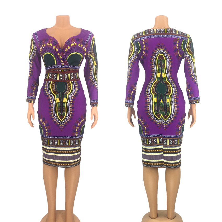 Womens African Dashiki Print Dress Ethnic Tribal Fashion Vneck Casual Sexy Party Robe Ladies Clothing - 3