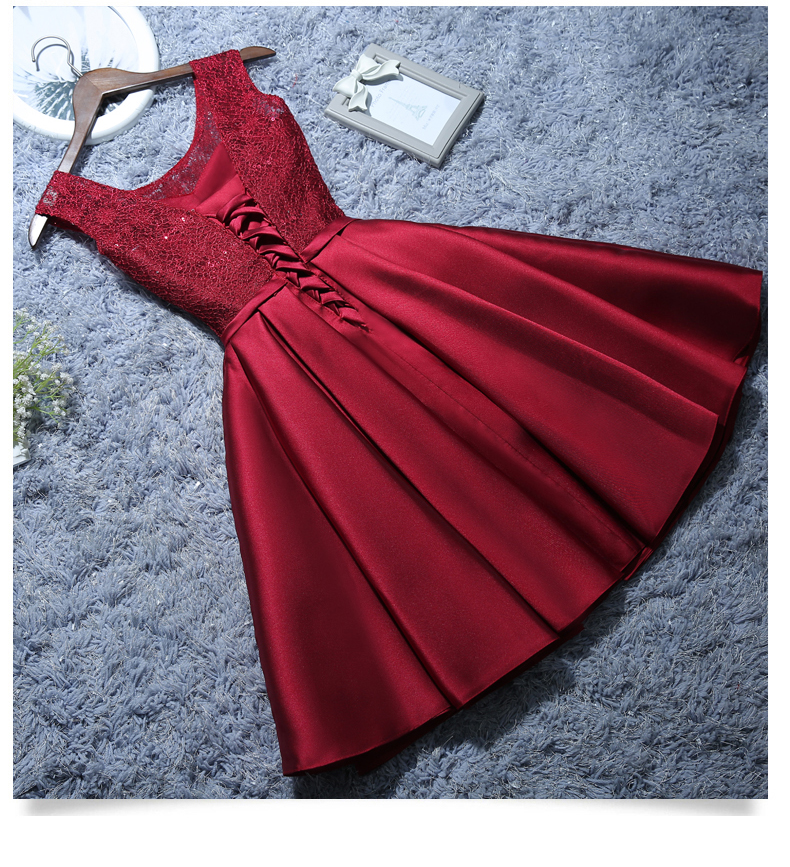 Elegant Aline Satin Lace Evening Dress In Wine Red Grey For Bride Party Homecoming Graduation Formal Events - 5