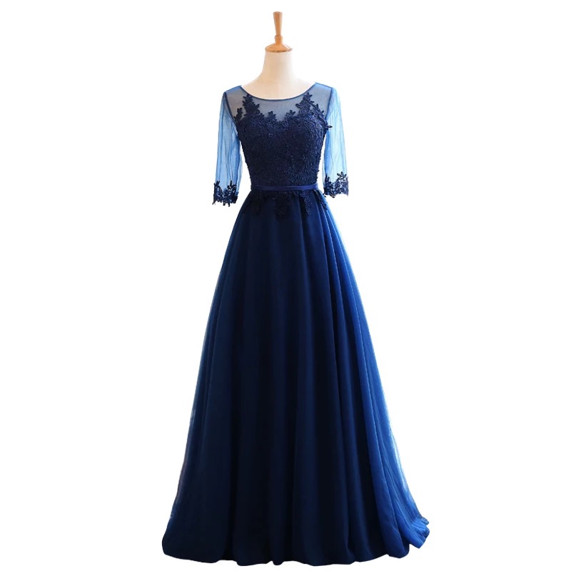 Elegant Custom Size Aline Tulle Lace Prom Gowns Half Sleeve Evening Dresses 100 Real Photo Bride Party Dresses Dr06 - 16