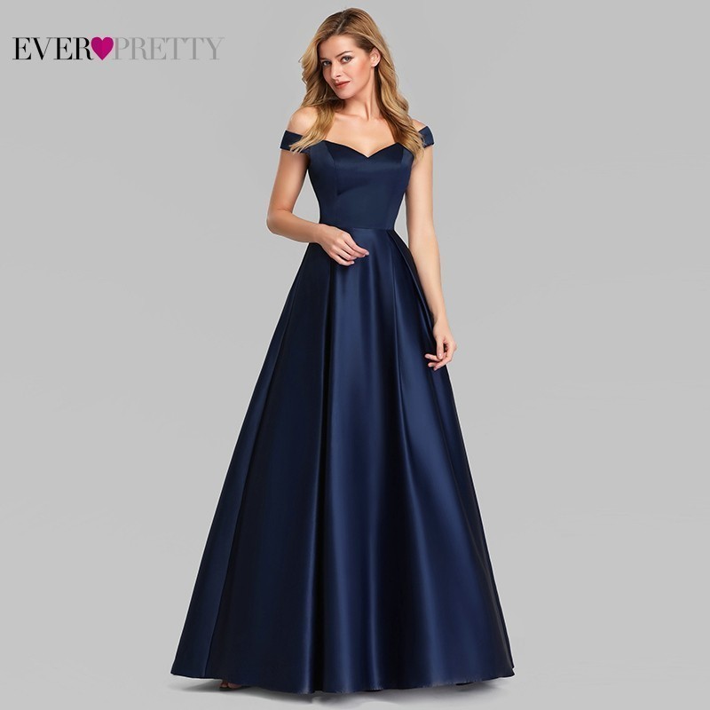 Elegant Navy Blue Aline Satin Evening Dress Vneck Formal Long Gown Ever Pretty Ep07934nb Perfect For Special Occasions - 4