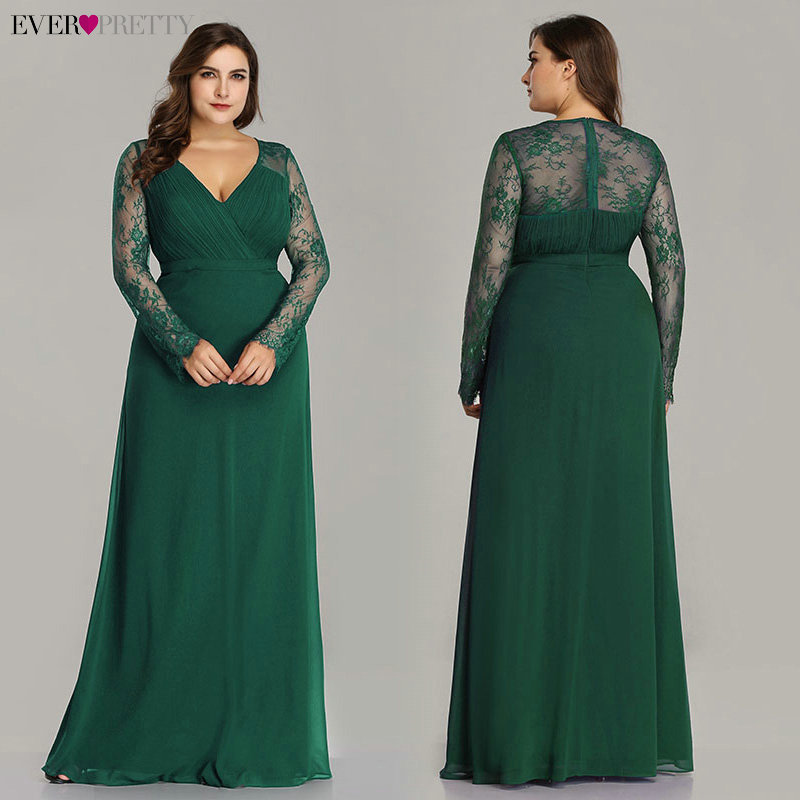 Ever Pretty Ep08692 Plus Size Lace Evening Gown Elegant Vneck Long Sleeve Autumn Party Dress For Women - 5