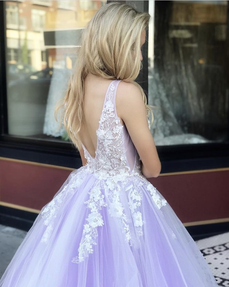 Elegant Cinderella Aline Homecoming Dress Backless Vneck Handmade Floral Lace Floor Length Fiesta Night Gown - 2