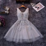 Elegant Vestido Short Prom Dresses 15 Ano Curto Pink Lace Homecoming Appliqued 8th Grade Graduation Dress