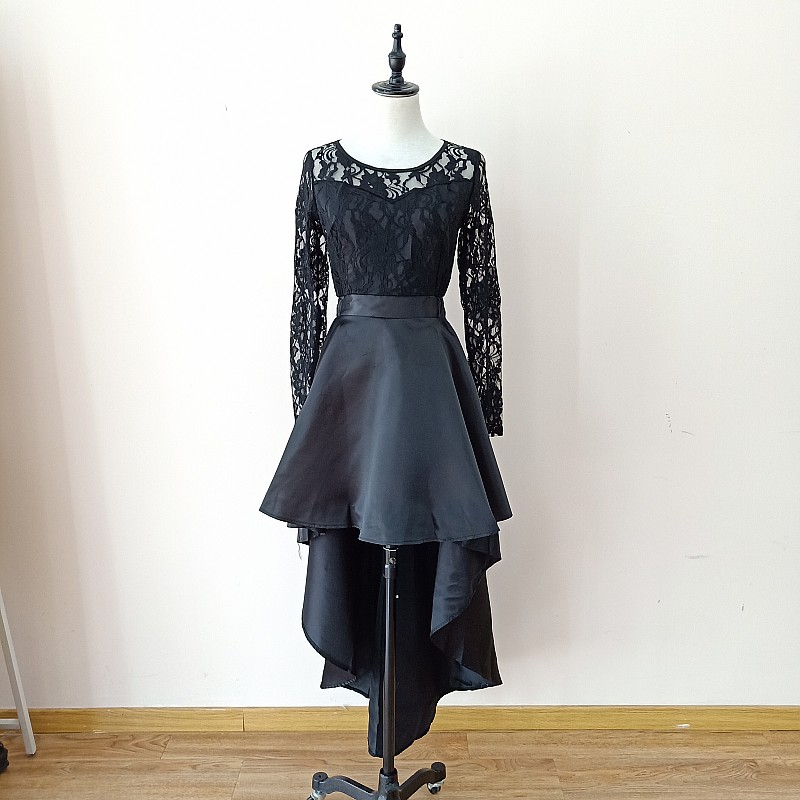 Elegant Tanya Womens High Low Satin Homecoming Dresses With Long Lace Sleeves For Cocktail Party Dqg878 - 9