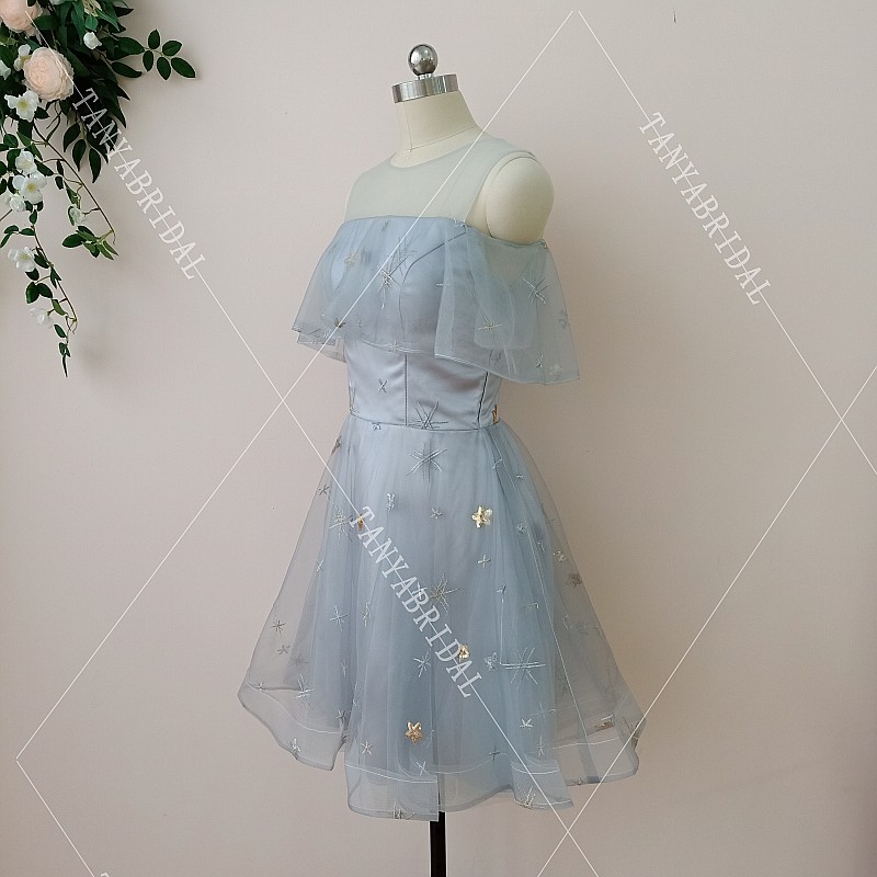 Elegant Gray Homecoming Dresses Junior Aline Illusion Neck Graduation Gown Special Occasion Real Photo Dress Dq944 - 5