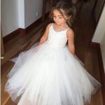 First Communion Dresses For Girls Champagne O-neck Sleeveless Ball Gown Lace Appliques Flower Girl Weddings - 2