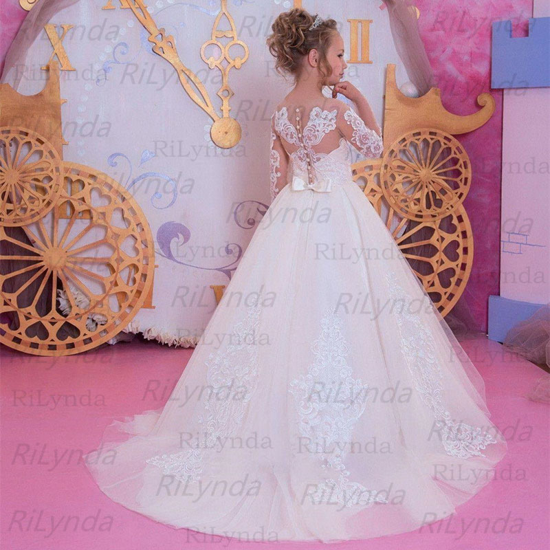 Elegant Beaded Applique Flower Girl Dresses First Communion Gowns For Girls Kids Evening Wear - 2