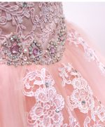 Vestidos De 15 Anos Ball Gown Pink Quinceanera Dresses Debutante Lace Appliques Pearl Crystal Sleeveless Keyhole Back - 6