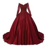 Luxury Ball Gown Prom Dresses Quinceanera Robe Burgundy Off Shoulder Lace Pageant Dress Long Sleeves Puffy Plus Size Formal