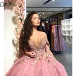 Princess Dusty Pink Ball Gown Quinceanera Dresses Off The Shoulder Tulle Sleeveless Sweet 16 With Appliques Beads - 3