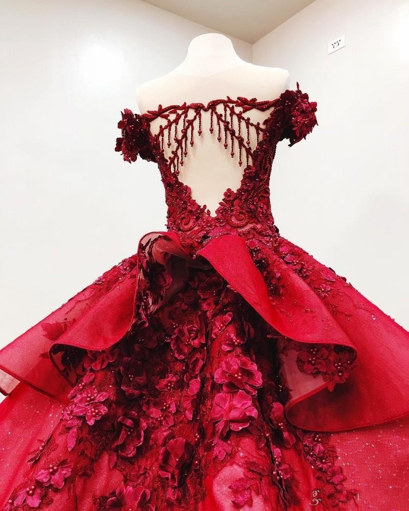 Offtheshoulder Dark Red Quinceanera Dresses Sweet 16 Ball Gowns With 3d Floral Appliques Formal Bridal Pageant Dress - 3