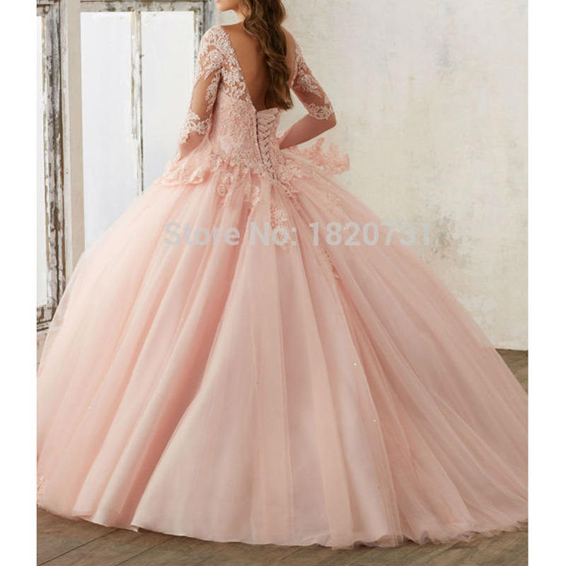 Elegant Vintage Quinceanera Ball Gown Dress Mint Blue Applique Lace Scoop Neck Prom Function Suitable For 15 Years Old - 2