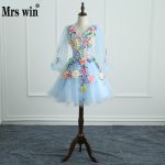 Quinceanera Dresses Mrs Win Long Sleeve Sweet Flowers Ball Gown Lace Elegant Short Colorful Prom Dress Party Formal - 2
