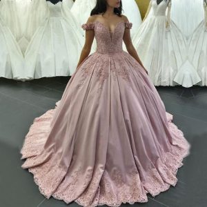 Luxury Long Quinceanera Dresses Puffy Ball Gown Sweetheart Cap Sleeve Sweet 16 Sixteen Beaded Pink Dress