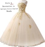 Angelsbridep Gold Appliques Ball Gown Quinceanera Dress Sparkle Crystal Tulle Floor-length Sweet 16 Debutante Gowns - 3