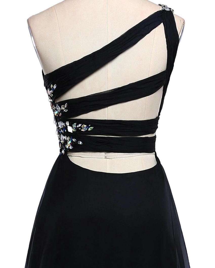 Elegant Oneshoulder Prom Dresses With Crisscross Back Ombre Blueblackred Long Chiffon Formal Party Gowns - 4