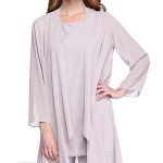 Chiffon Mother Of The Bride Dresses Elegant Champagne Long Sleeves Pantsuit 3 Pieces Plus Size Wedding Party Guest Gown - 3