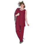 Elegant 3 Pieces Mother The Bride Pant Suits Dress Chiffon Jacket Of Dresses Plus Size - 5