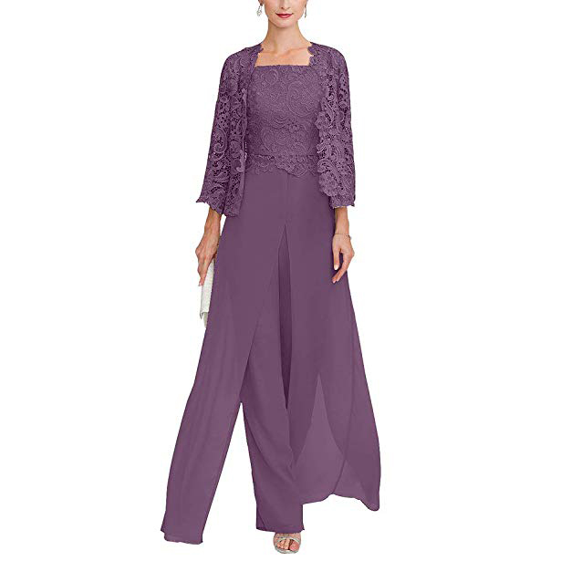 Elegant Plus Size Mother Of The Bride Gray Lace Pant Suit Chiffon Formal Evening Long Dress Vestidos De - 6