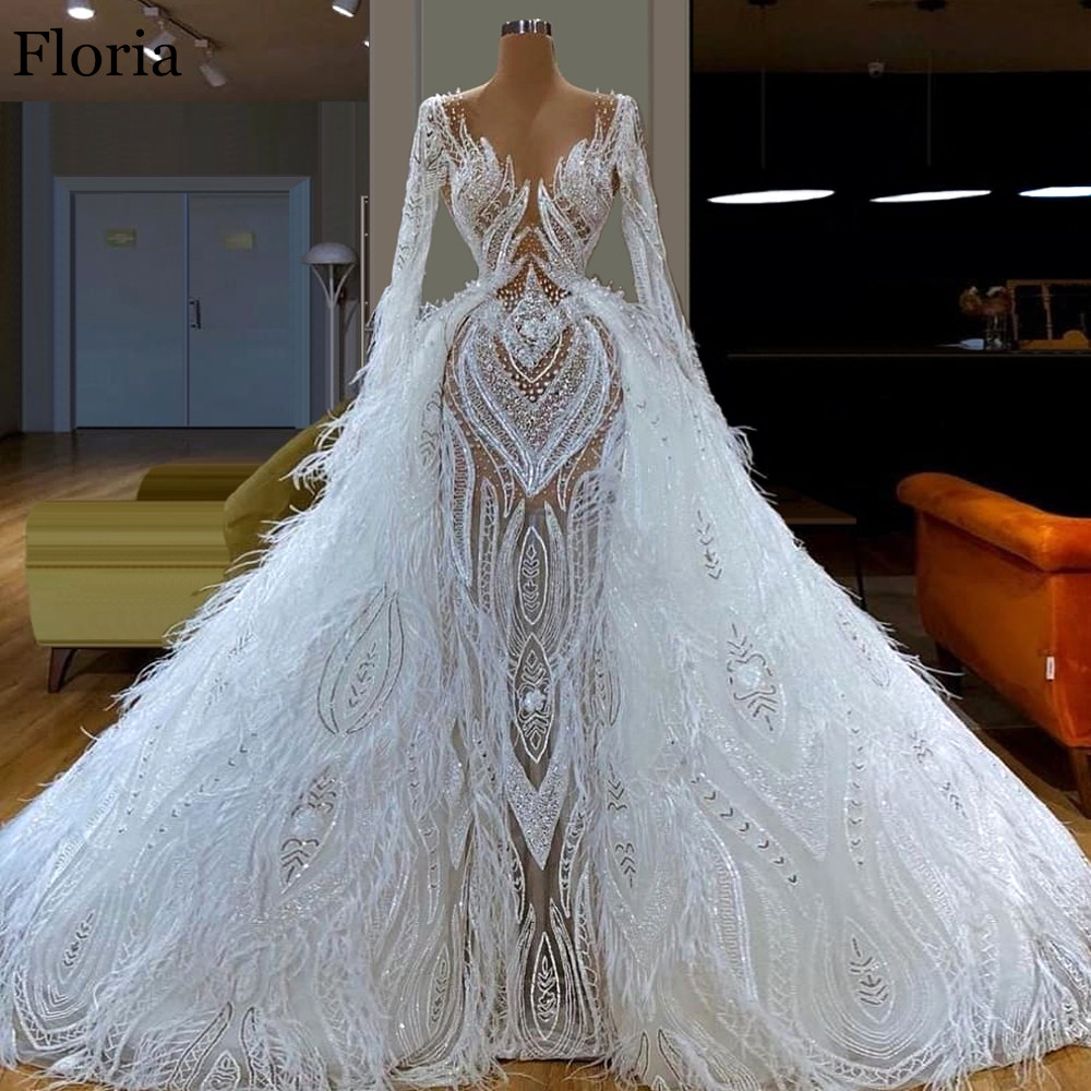 Elegant White Celebrityinspired Long Evening Dress With Feather Details Formal Turkish Couture Dubai Prom Gowns - 2