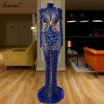 Special Transparent Royal Blue Celebrity Dress Glitter Sequins Evening Long Arabic Abendkleider Dubai Prom Gowns Party - 2