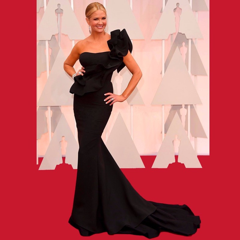 Oneshoulder Elegant Black Mermaid Long Evening Dress Celebrity Red Carpet Oscar Inspired Gown - 1