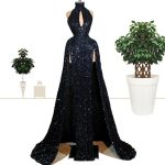 Fashion Black Sequined Celebrity Dresses Sexy Side Split Prom Evening Sparkly Red Carpet Gowns